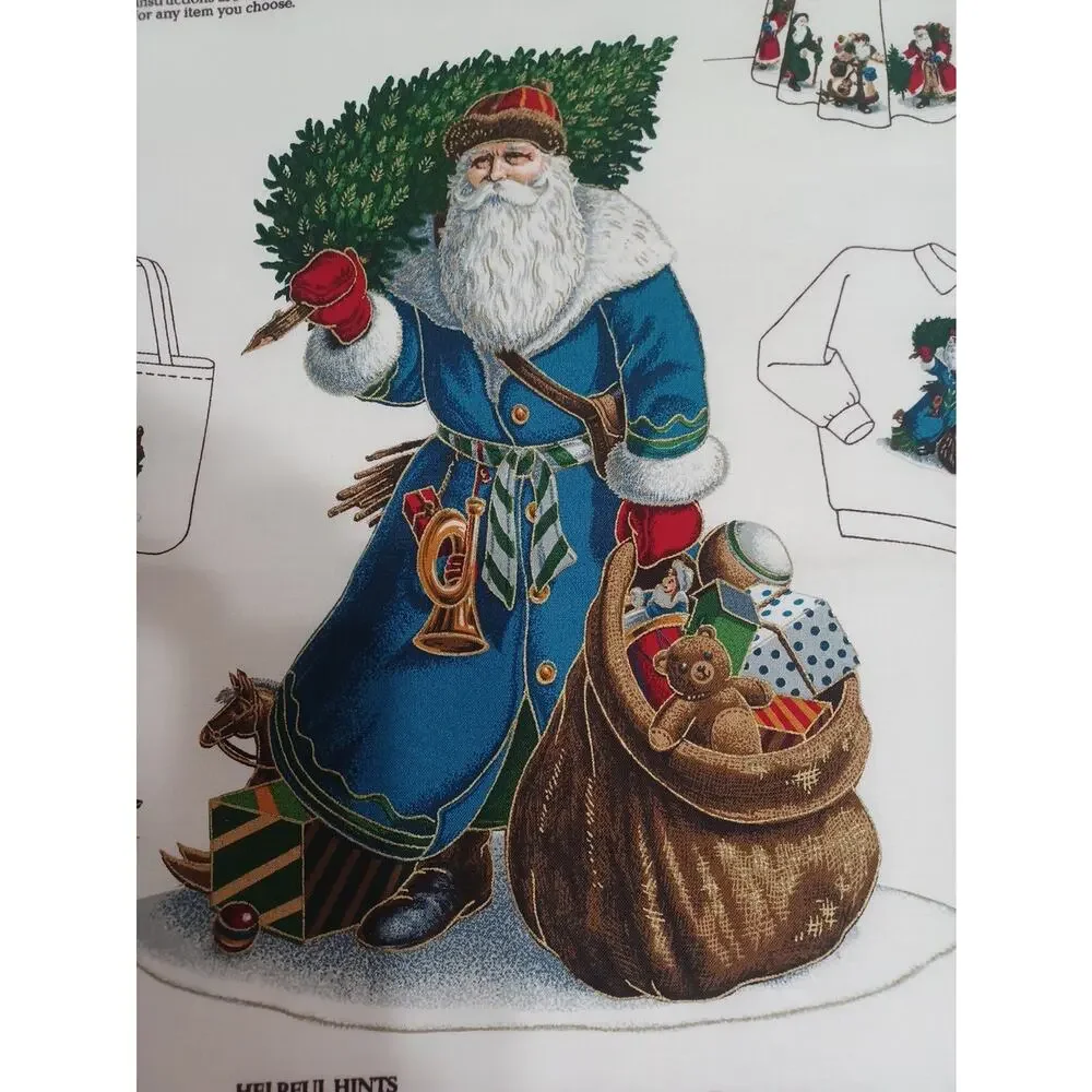 VTG Old Father Christmas Santas Appliques Holiday Appliques Panel Cotton Fabric